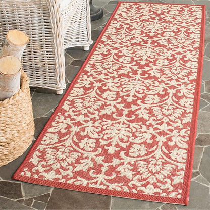 Safavieh Courtyard Cy3416-3707 Red / Natural Damask Area Rug