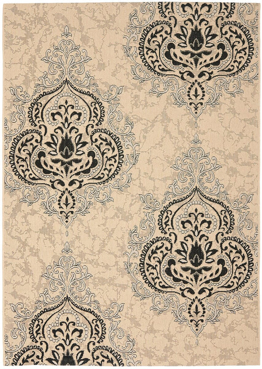 Safavieh Courtyard Cy7926-16A22 Creme / Black Damask Area Rug