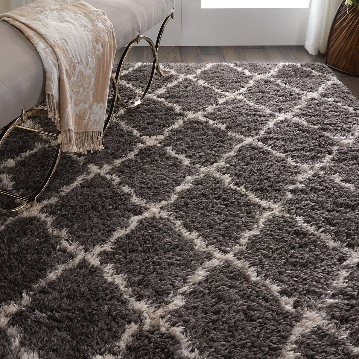 Nourison Luxe Shag Lxs02 Dark Grey Shag Area Rug