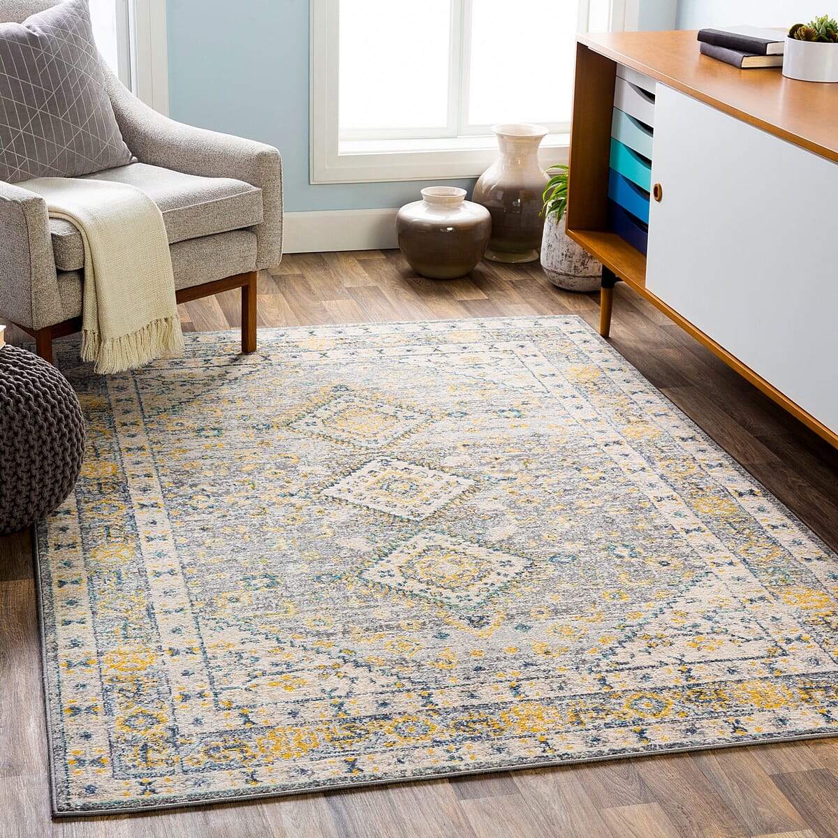 Surya City Light Cyl-2320 Denim, Saffron, Aqua, Cream Area Rug