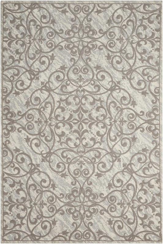 Nourison Damask Das01 Ivory / Grey Damask Area Rug