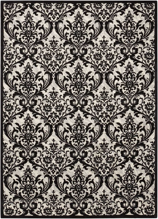 Nourison Damask Das02 Black / White Damask Area Rug