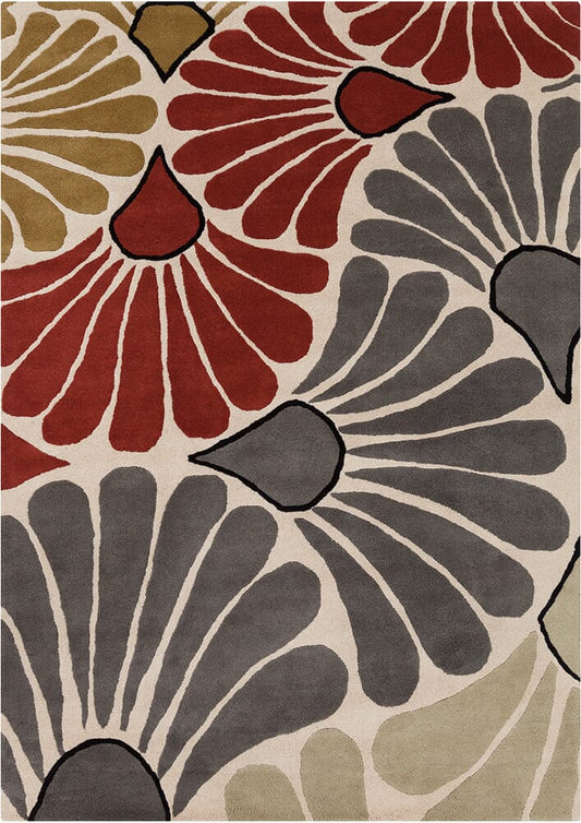 Chandra Davin Dav-25821 Red / Grey / Brwon / Cream Floral / Country Area Rug