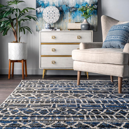 Nuloom Maisie Banded Tribal Nma1589B Blue Area Rug