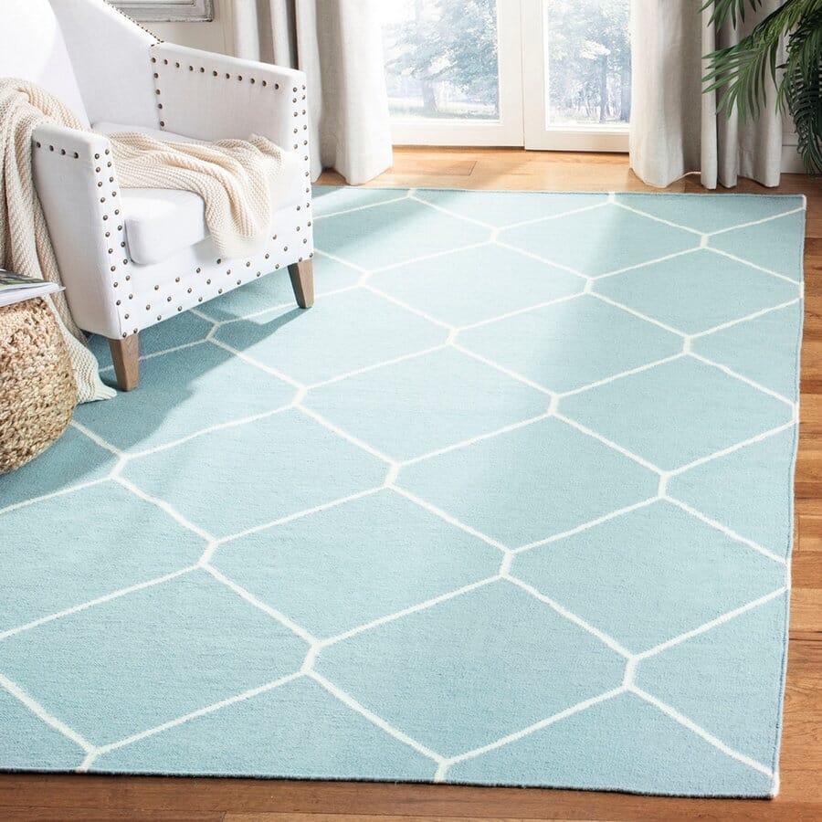 Safavieh Dhurries Dhu635C Light Blue / Ivory Geometric Area Rug