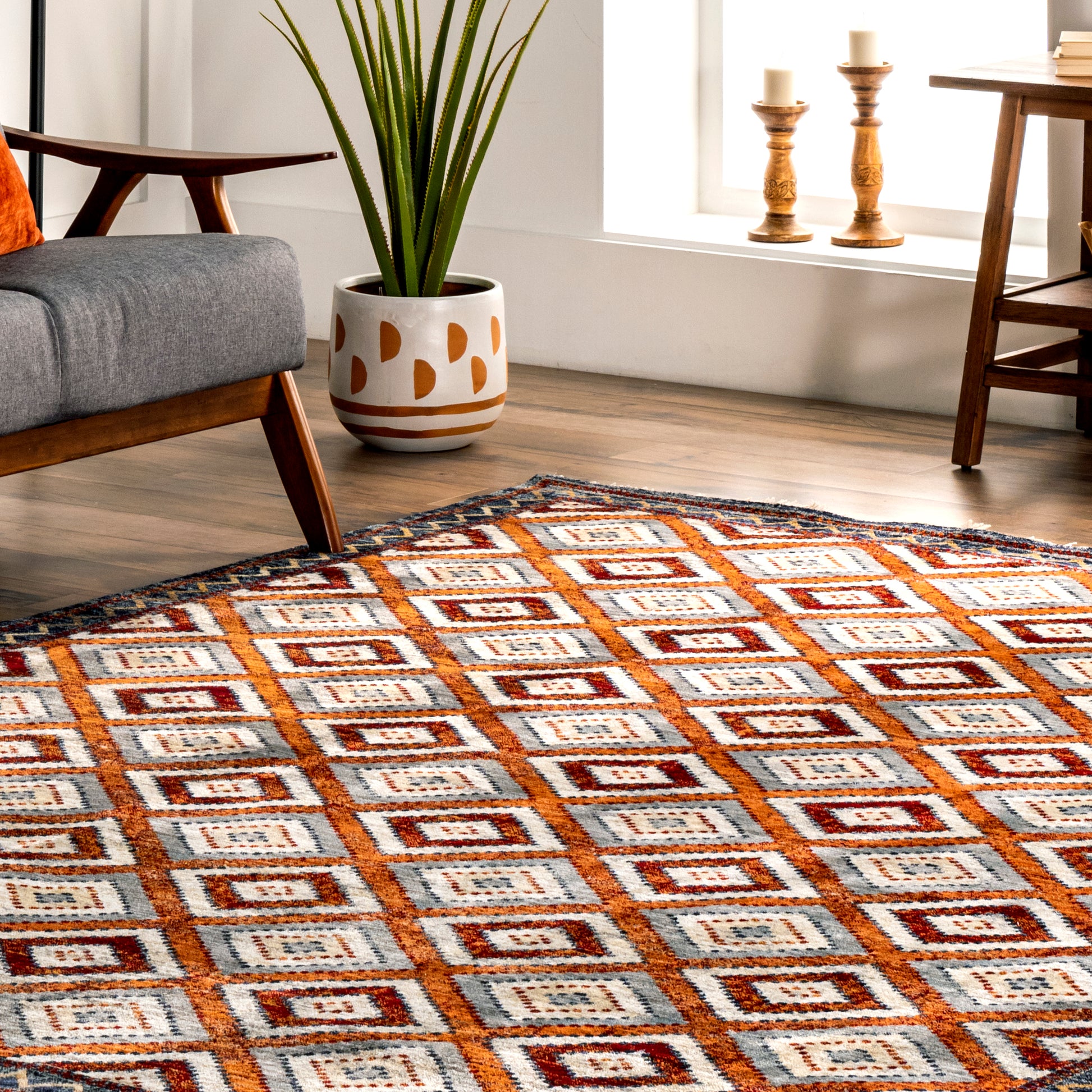 Nuloom Bernice Southweastern Borderd Nbe1539A Rust Area Rug