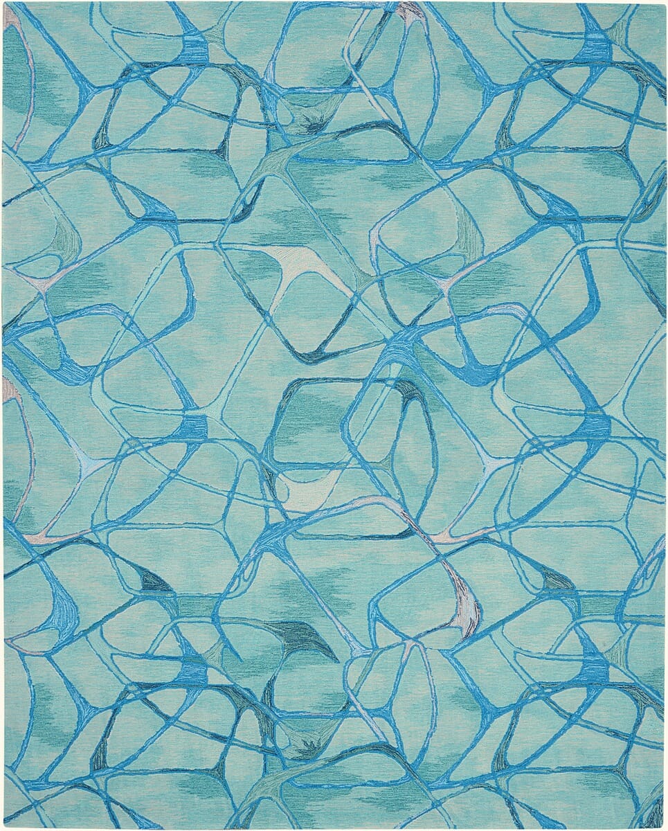 Nourison Symmetry Smm05 Aqua Blue Geometric Area Rug