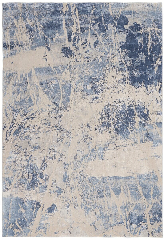 Nourison Silky Textures Sly02 Blue / Cream Organic / Abstract Area Rug