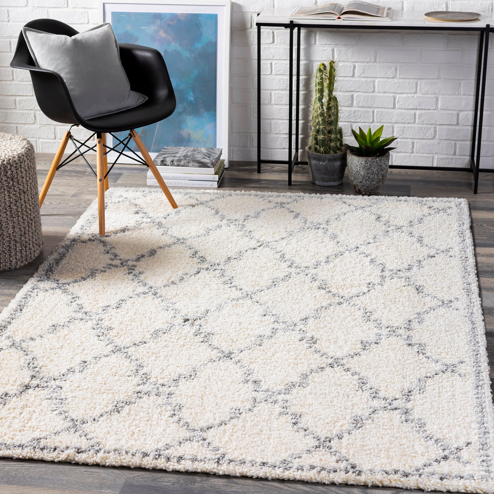 Surya Deluxe Shag Dxs-2305 White, Medium Gray Area Rug