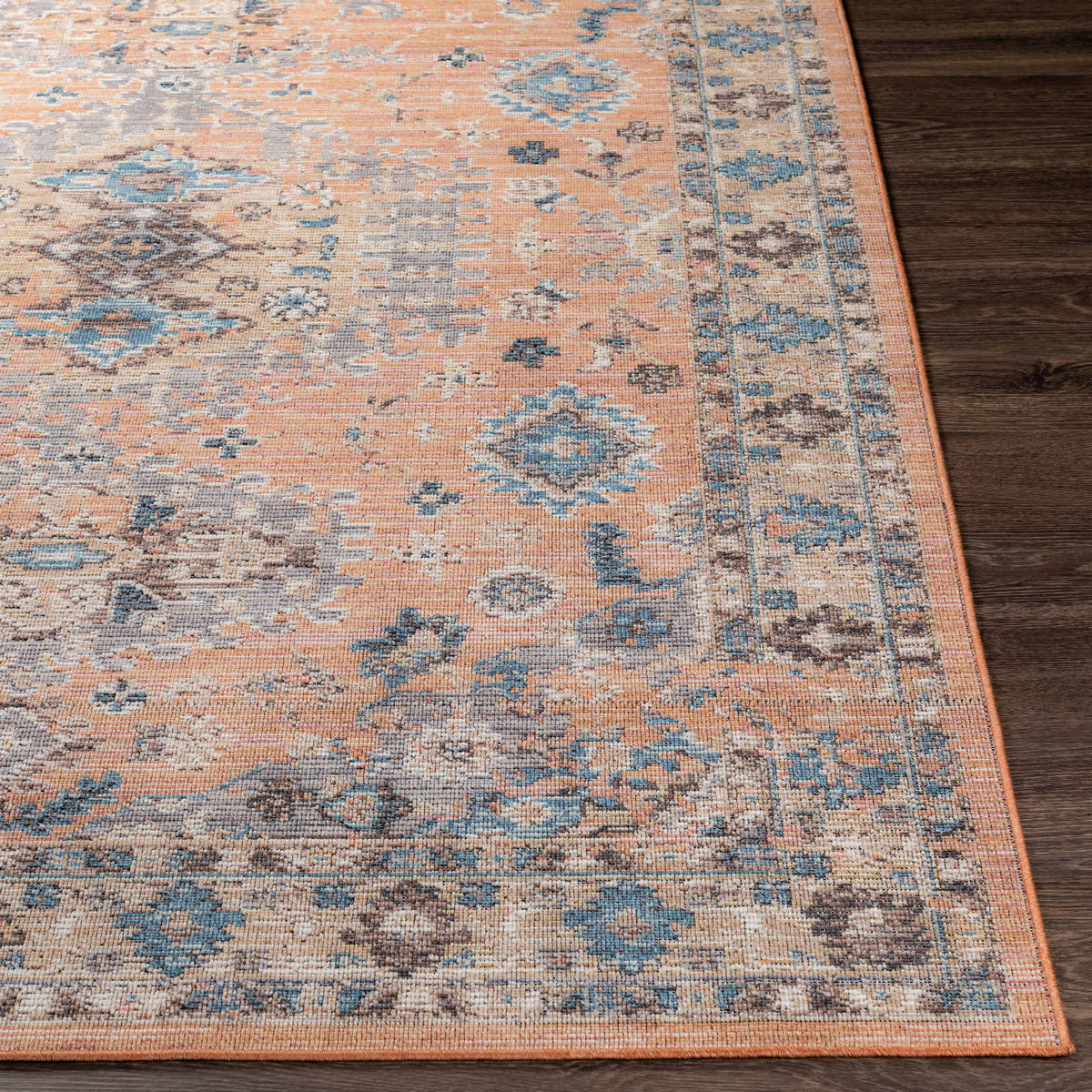 Surya Daytona Beach Dyt-2310 Burnt Orange, Sky Blue, Dark Brown, Charcoal Area Rug