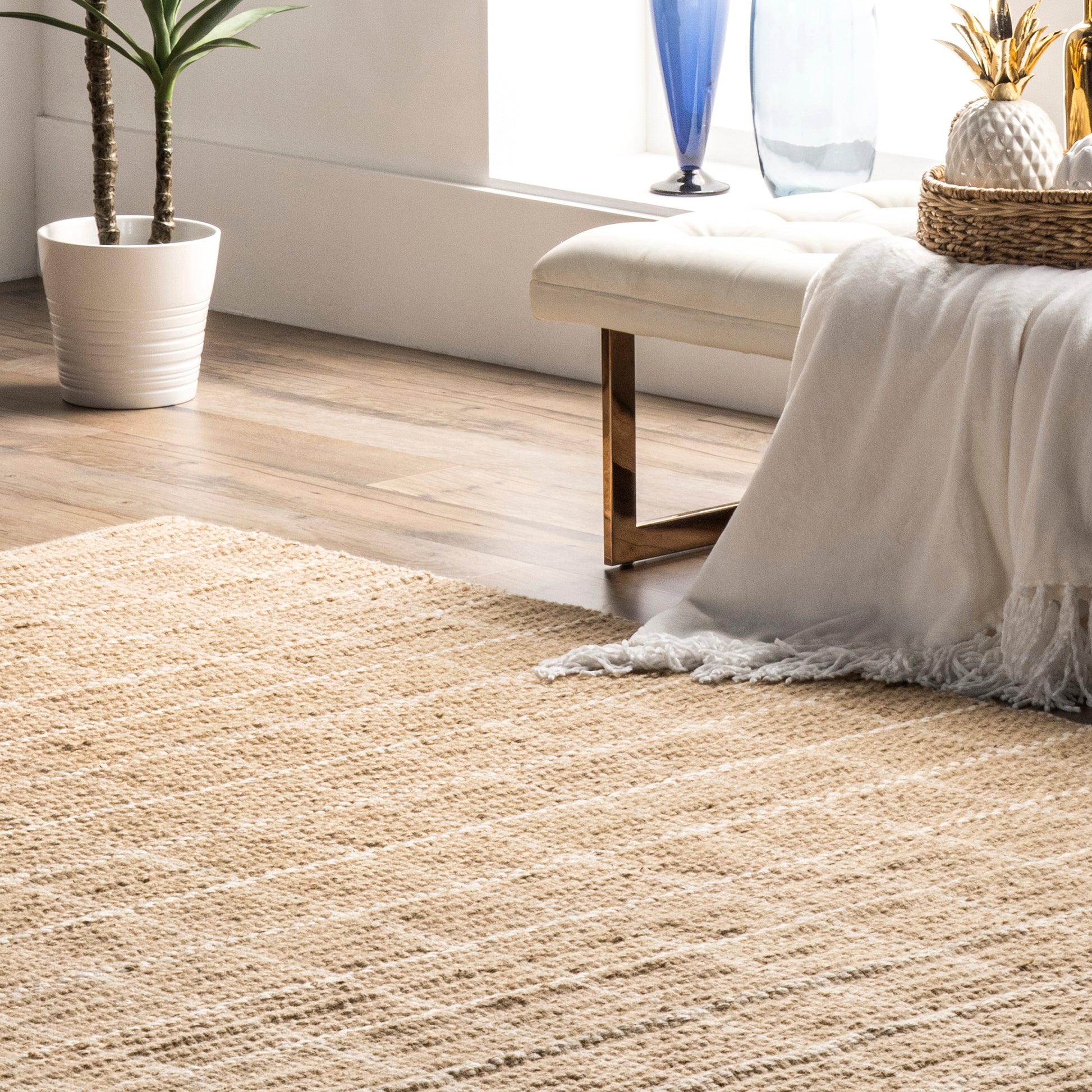 Nuloom Ella Farmhouse Checkered Nel1962A Natural Area Rug