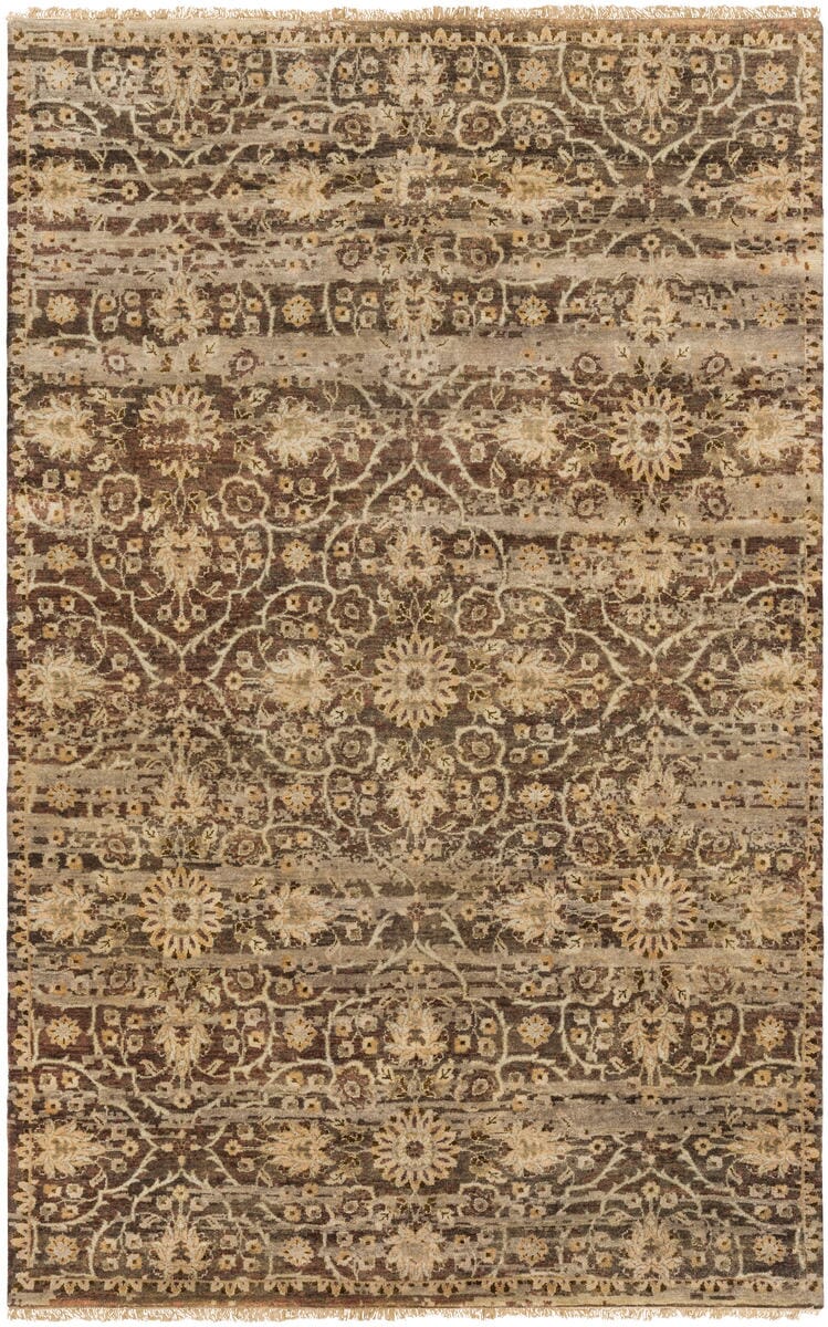 Surya Empress Ems-7010 Dark Brown, Camel, Taupe, Ivory Damask Area Rug