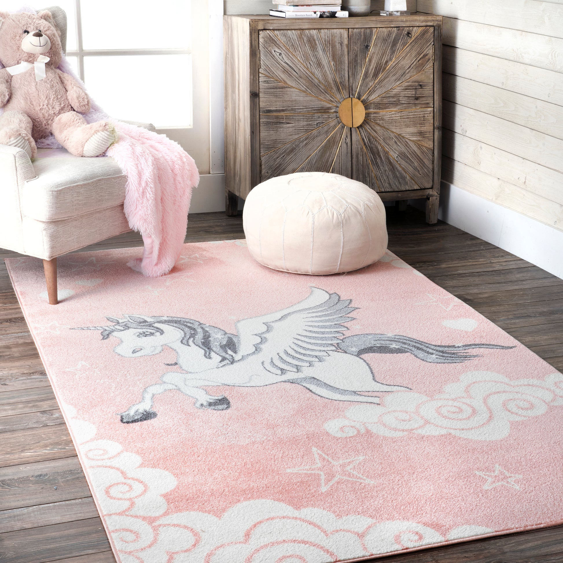 Nuloom Emmie Flying Unicorn Nursery Nem2561A Pink Area Rug