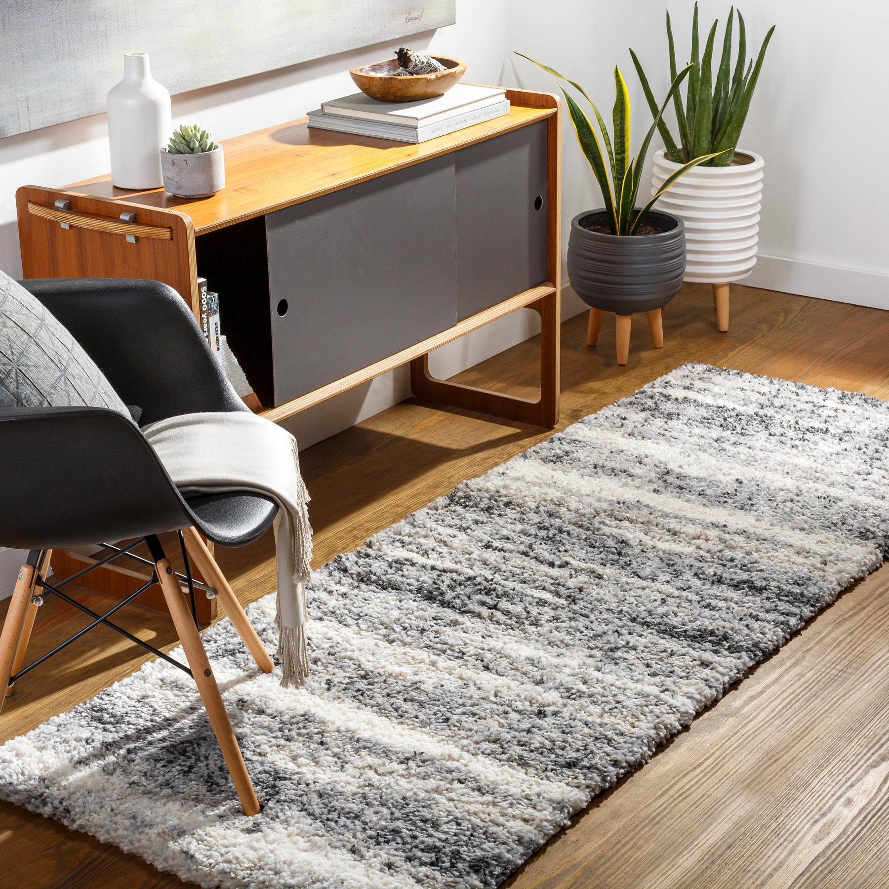 Surya Eskimo Shag Esg-2303 Charcoal, Cream, Light Gray Area Rug