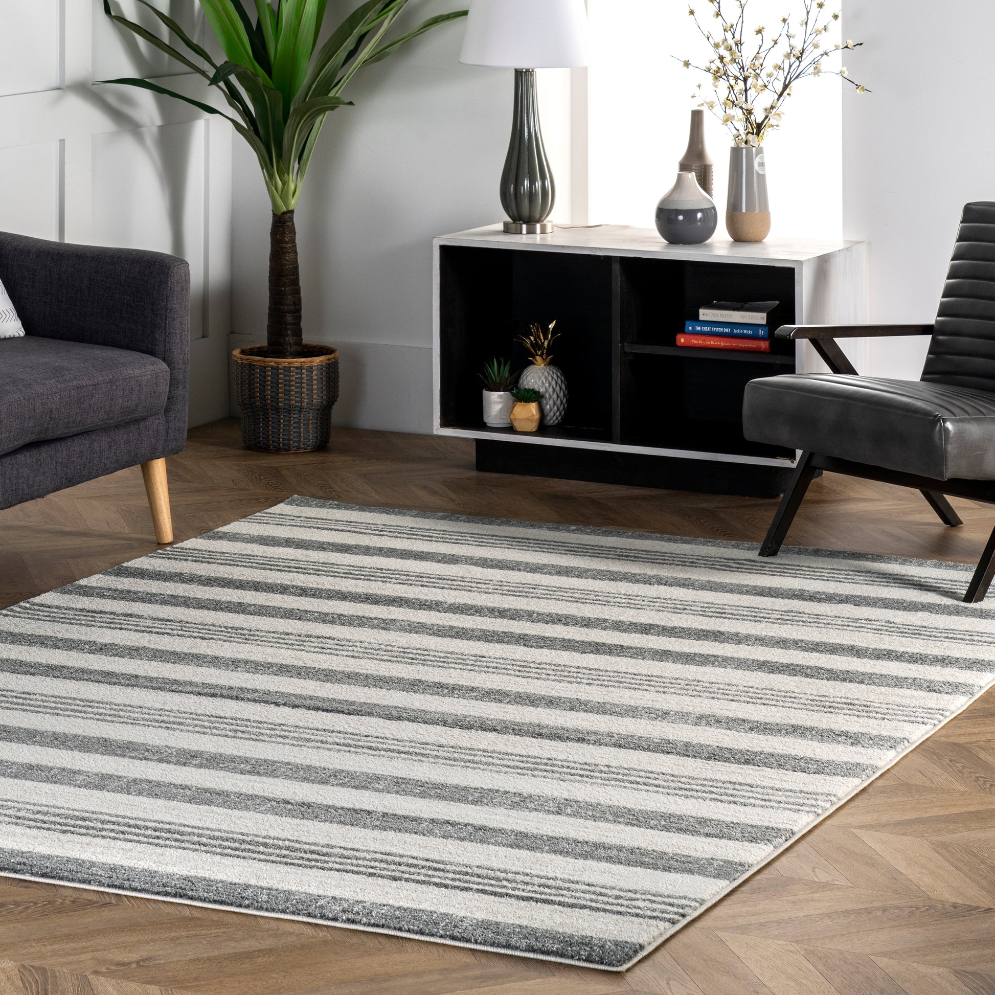 Nuloom Striped Kelsi Nst3221A Gray Area Rug