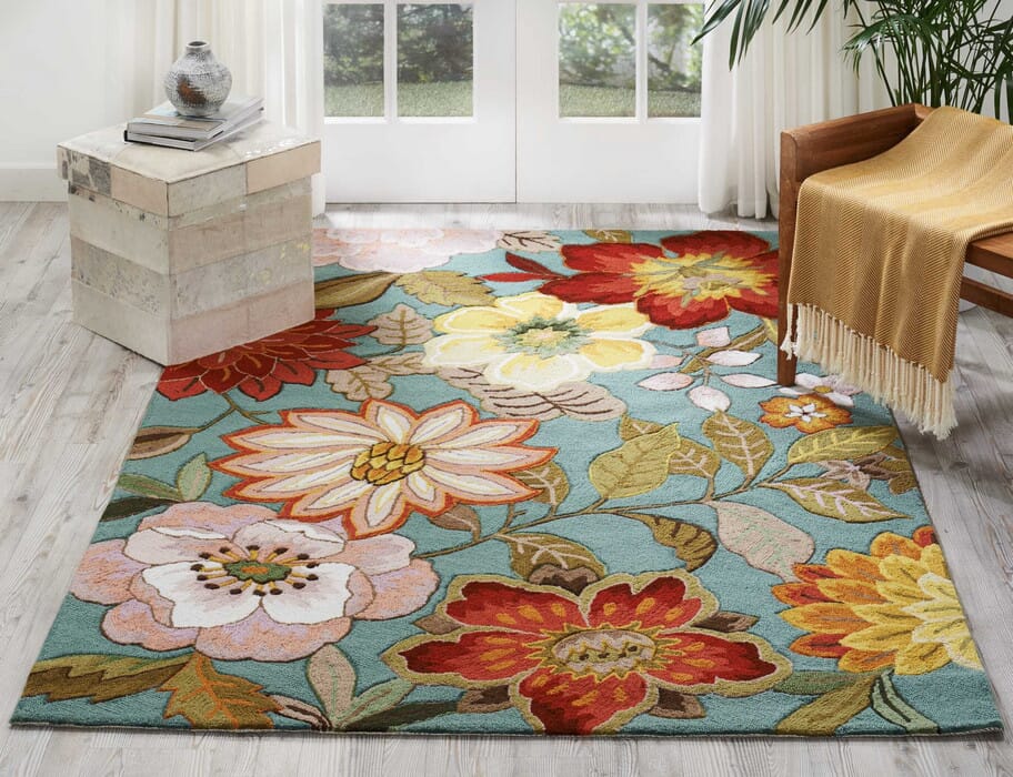 Nourison Fantasy Fa18 Aqua Floral / Country Area Rug