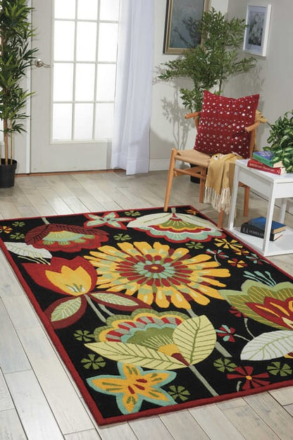 Nourison Fantasy Fa12 Black Floral / Country Area Rug