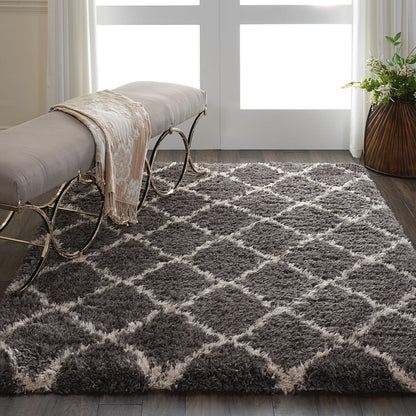 Nourison Luxe Shag Lxs02 Dark Grey Shag Area Rug