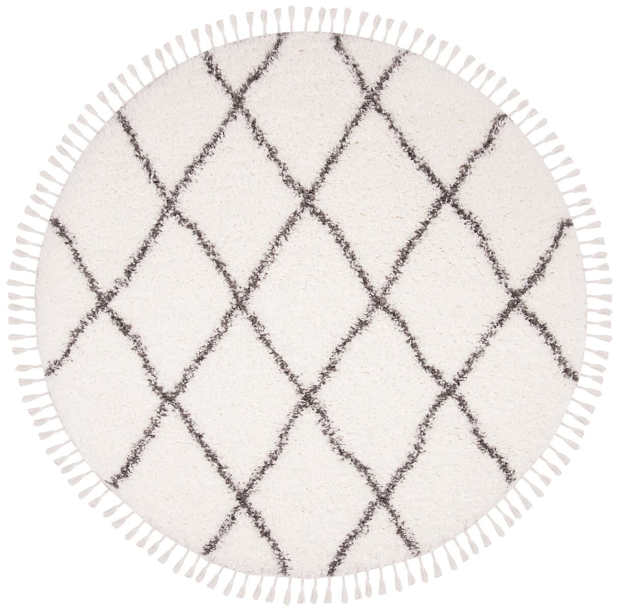 Safavieh Flokati Flk313A Ivory / Dark Grey Moroccan Area Rug