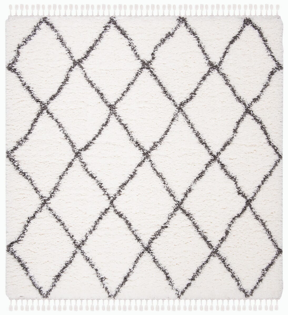 Safavieh Flokati Flk313A Ivory / Dark Grey Moroccan Area Rug