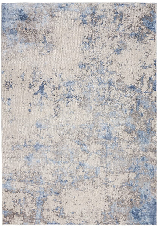 Nourison Silky Textures Sly04 Blue / Ivory / Grey Organic / Abstract Area Rug