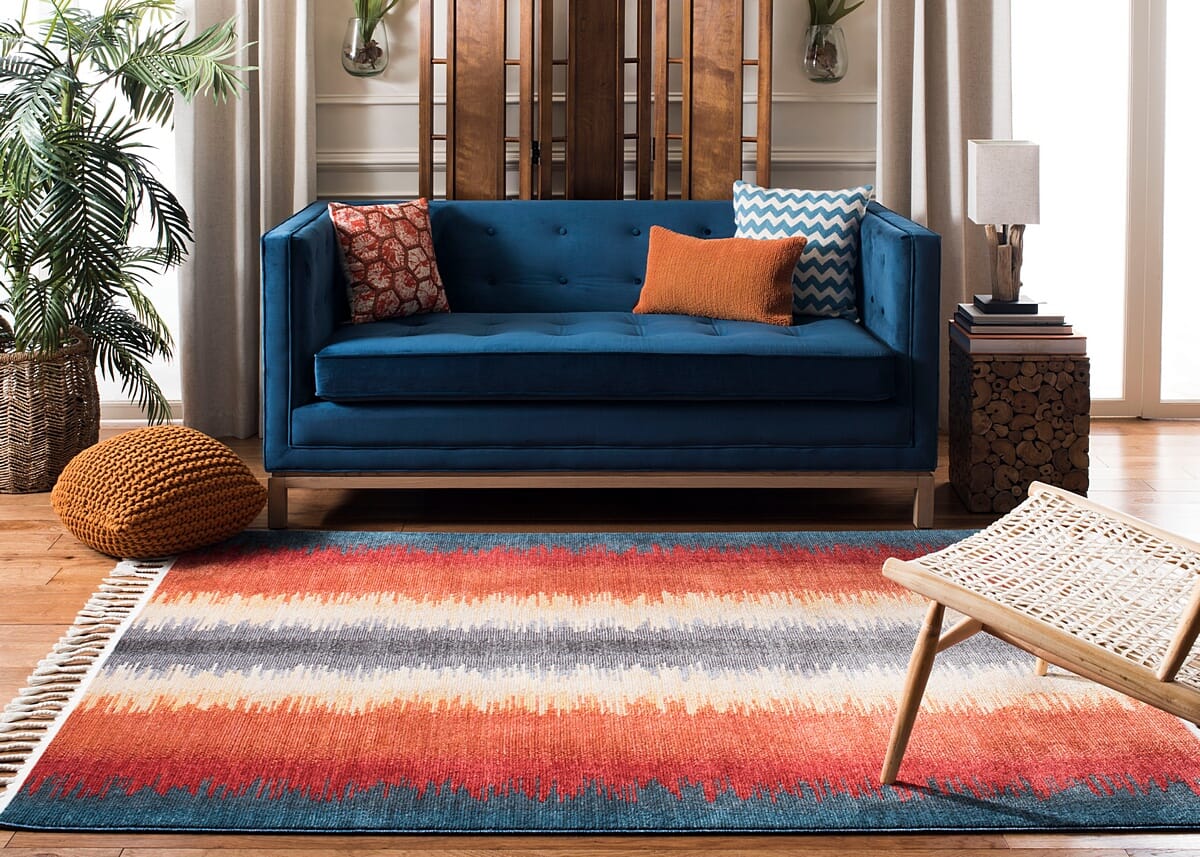 Safavieh Farmhouse Fmh824N Navy / Orange Striped Area Rug