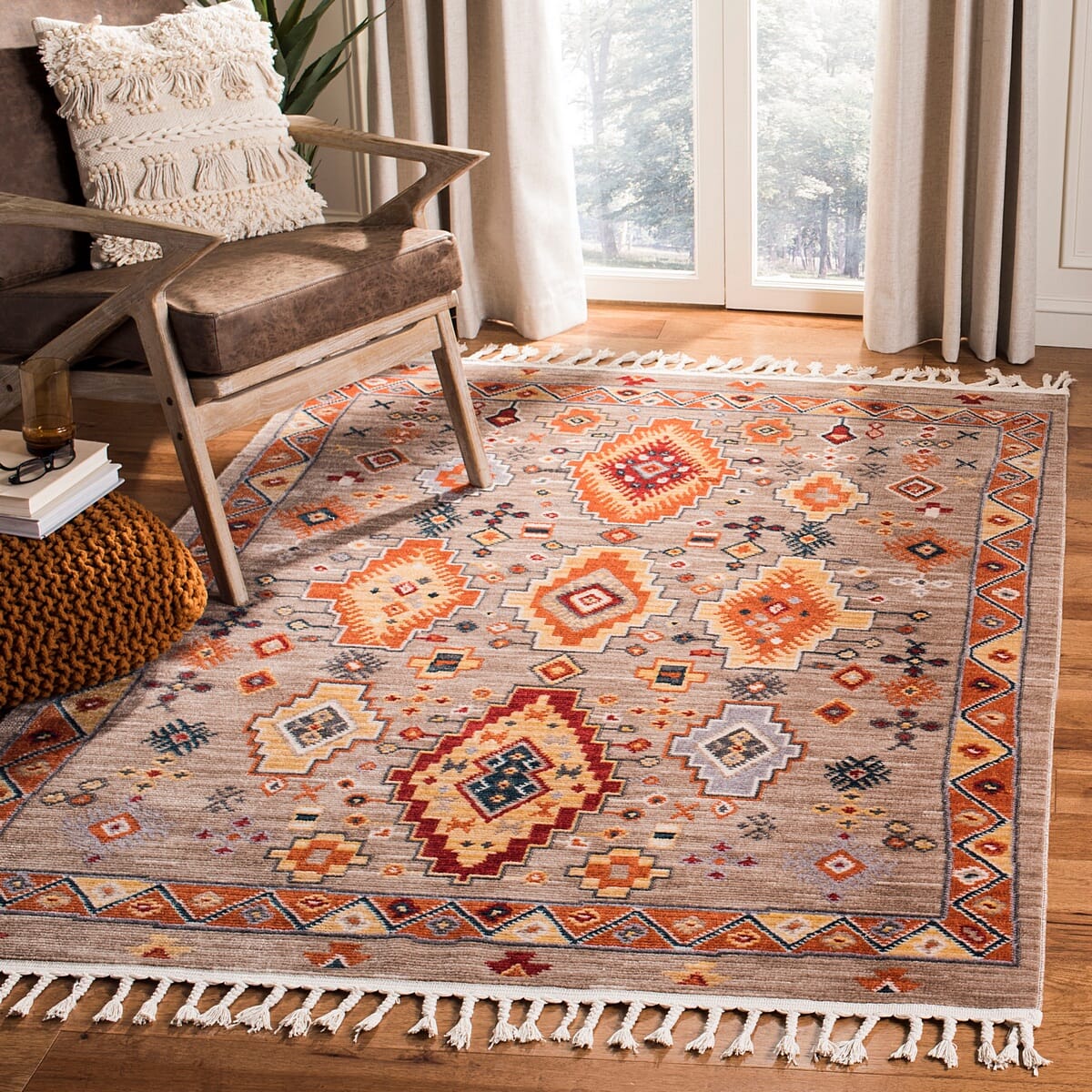 Safavieh Farmhouse Fmh848E Taupe / Orange Southwestern Area Rug