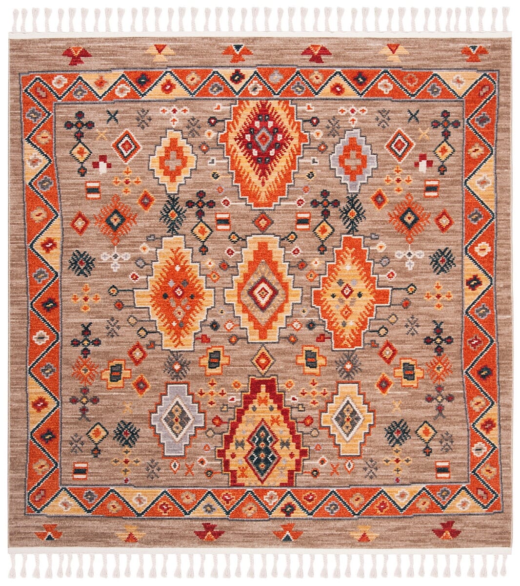 Safavieh Farmhouse Fmh848E Taupe / Orange Southwestern Area Rug