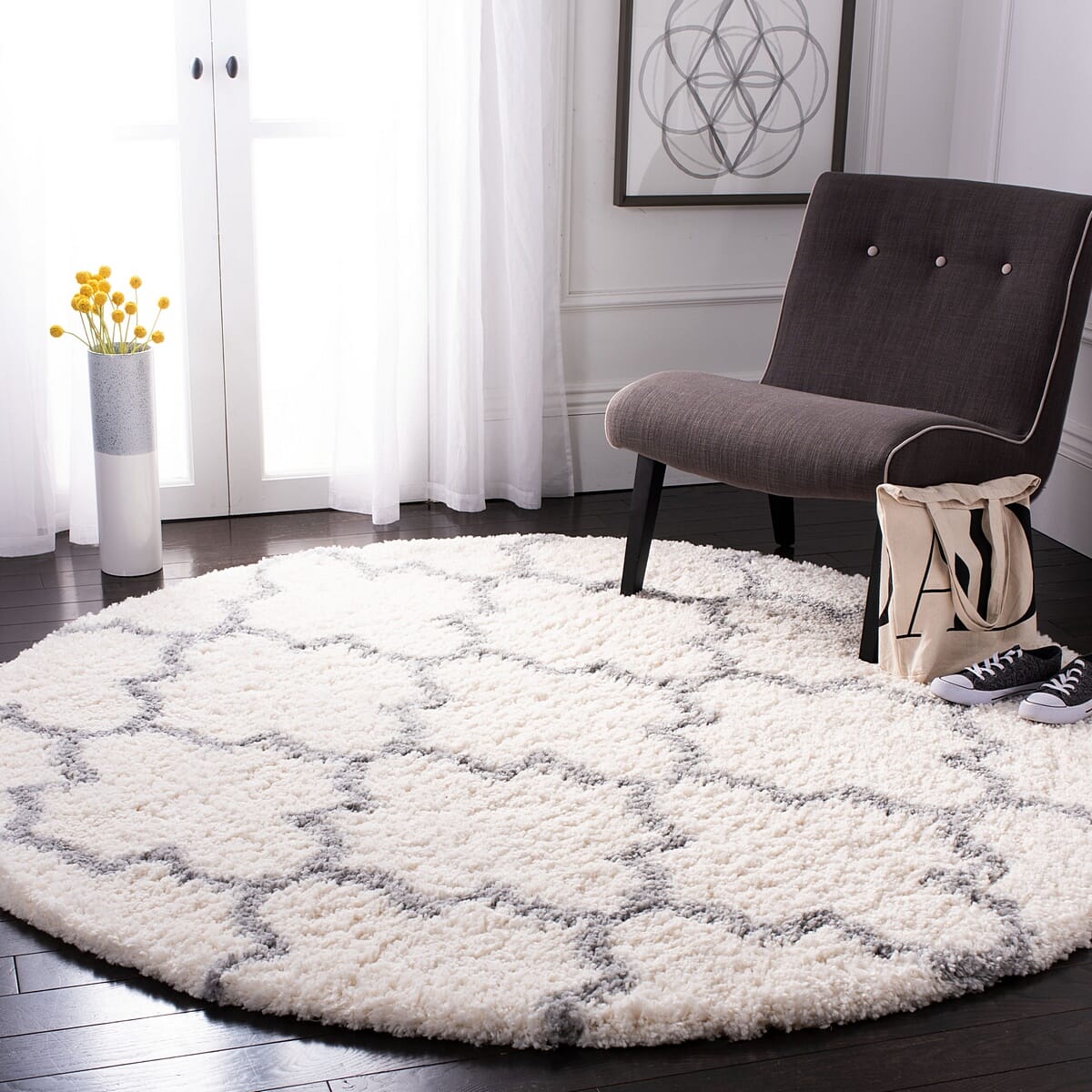 Safavieh Fontana Shag Fnt818A Cream / Grey Shag Area Rug