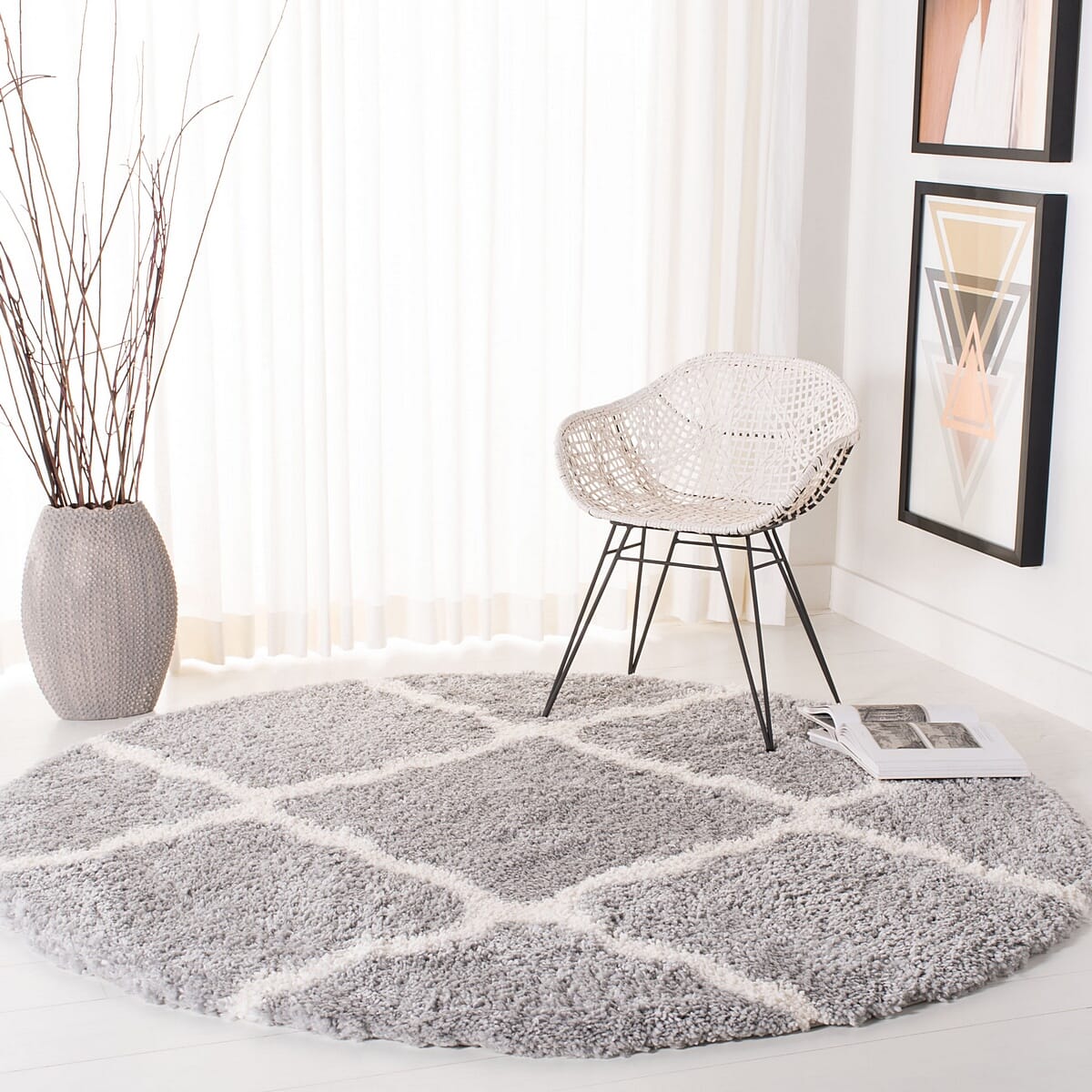 Safavieh Fontana Shag Fnt821G Grey / Cream Shag Area Rug