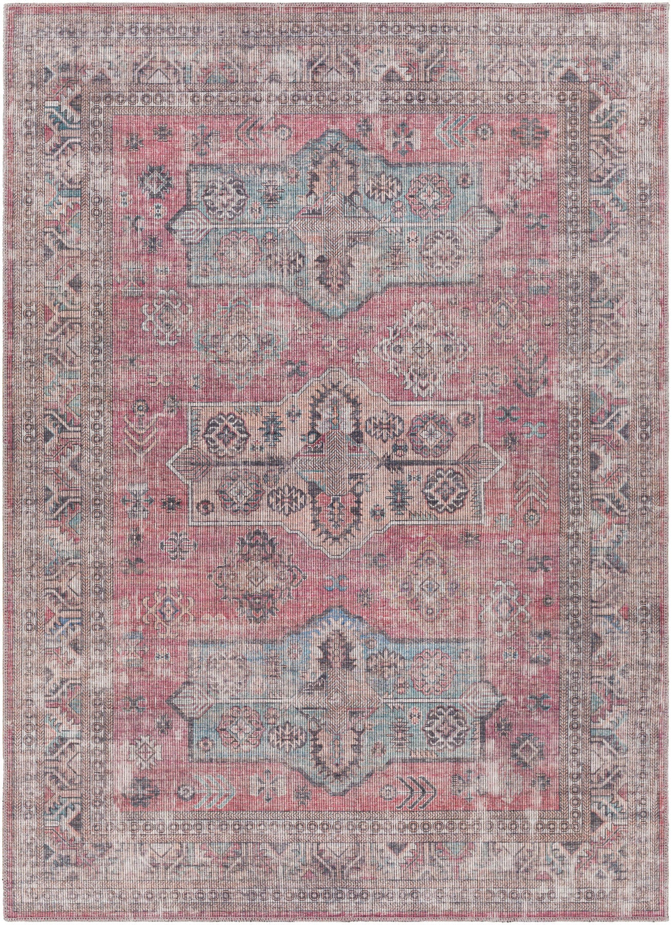 Surya Farrell Frl-2300 Aqua, Red, Light Brown, Charcoal Area Rug