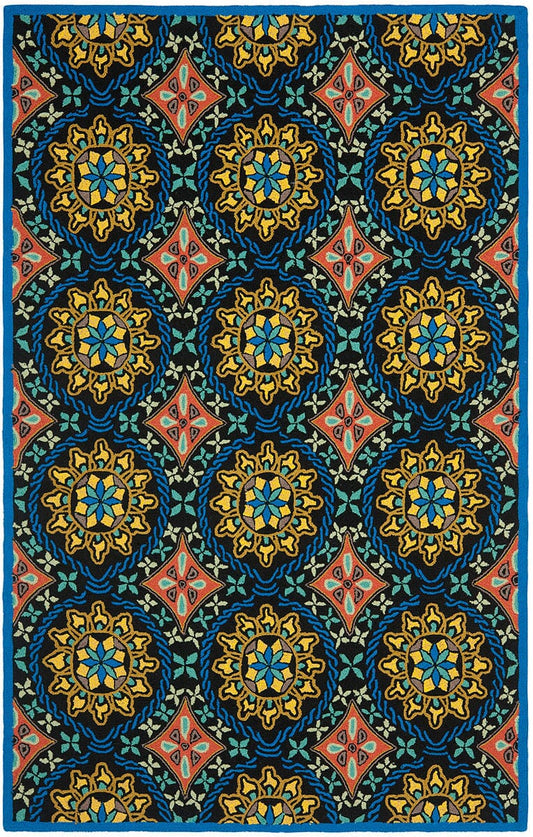 Safavieh Four Seasons Frs426A Black / Blue Damask Area Rug