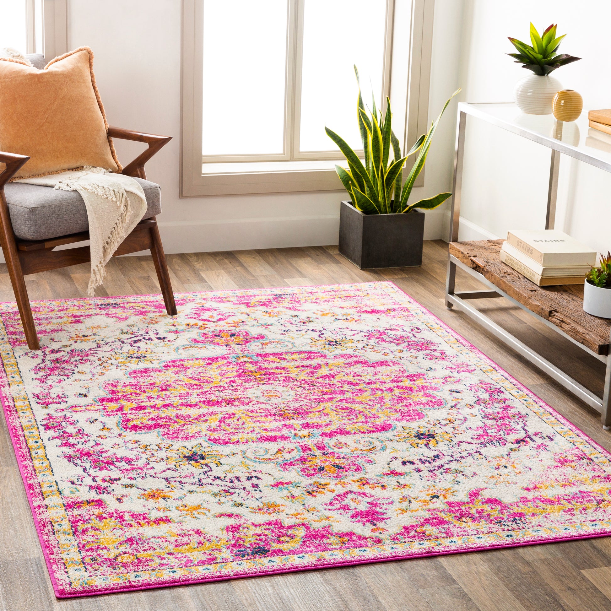 Surya Floransa Fsa-2308 Bright Pink, Beige, Navy, Saffron Area Rug