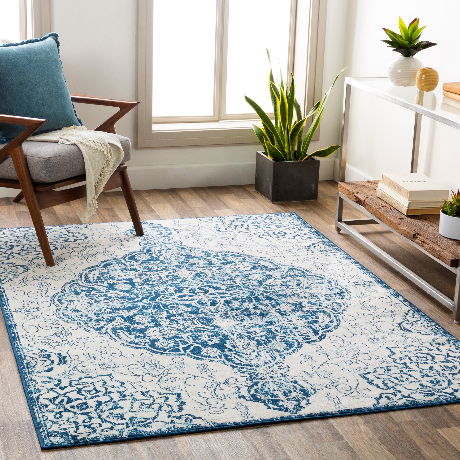 Surya Floransa Fsa-2323 Navy, Beige, Silver Gray, Sky Blue Area Rug