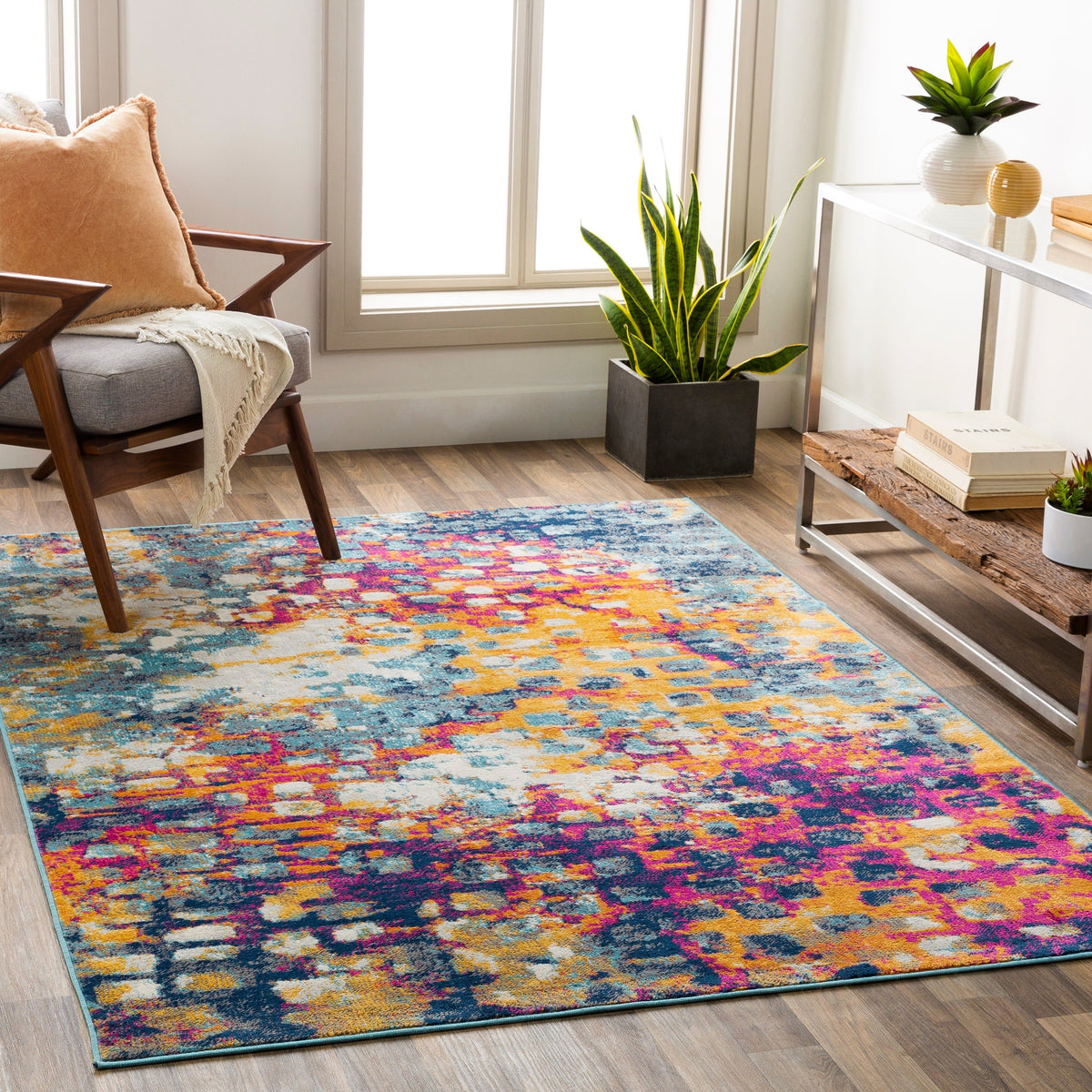 Surya Floransa Fsa-2335 Bright Pink, Saffron, Burnt Orange, Silver Gray Rugs.