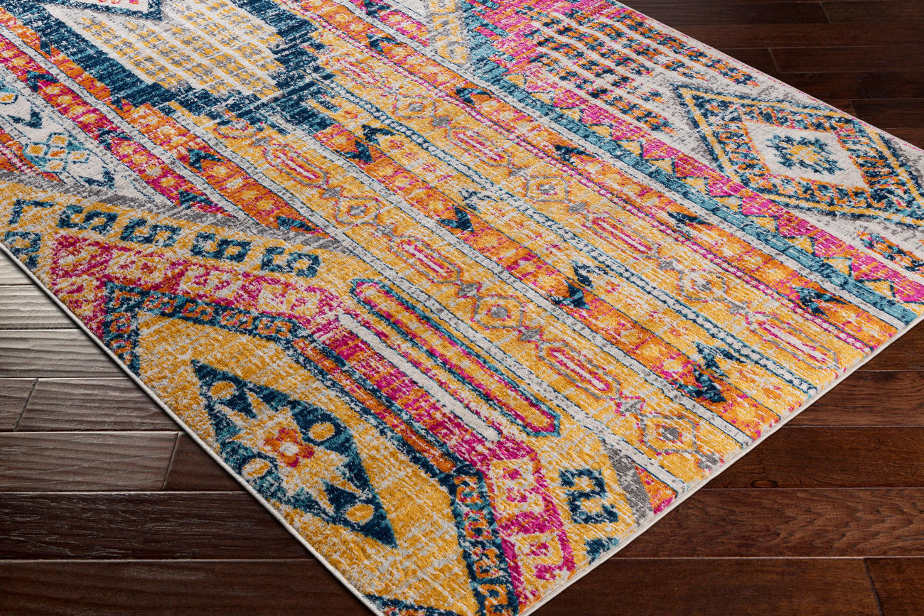 Surya Floransa Fsa-2341 Fuchsia, Orange, Yellow, Dark Blue Area Rug