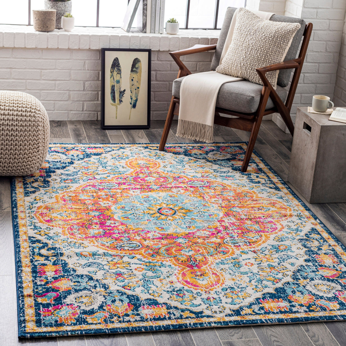 Surya Floransa Fsa-2347 Bright Pink, Bright Orange, Bright Yellow, Dark Blue Rugs.
