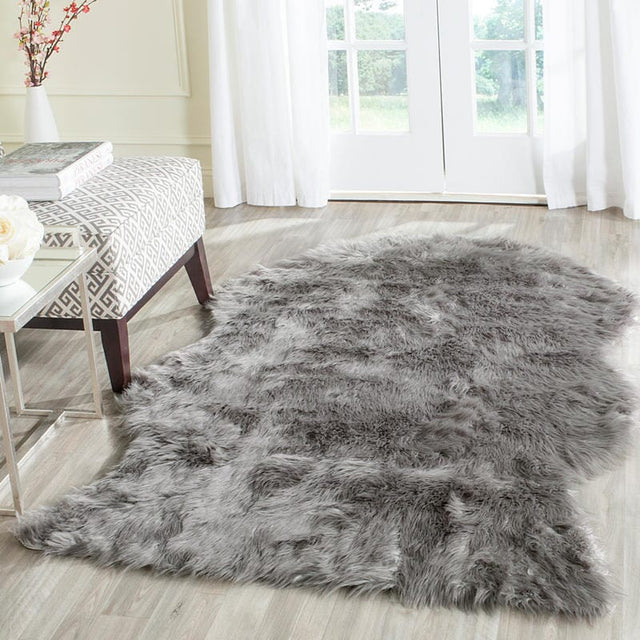 Safavieh Faux Sheep Skin Fss118B Dark Grey Novelty Area Rug