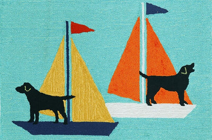 Liora Manne Frontporch Sailing Dog 1402/03 Blue, Black Novelty Area Rug