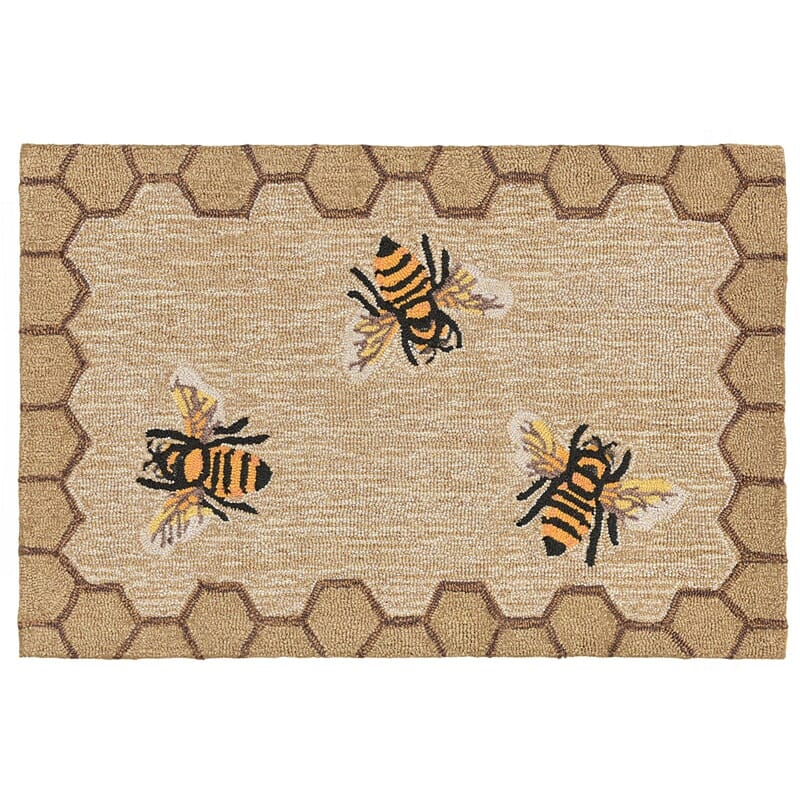 Liora Manne Frontporch Honeycomb Bee 2432/12 White, Black, Off-White, Tan, Yellow Floral / Country Area Rug