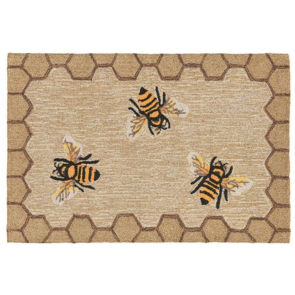 Liora Manne Frontporch Honeycomb Bee 2432/12 White, Black, Off-White, Tan, Yellow Floral / Country Area Rug