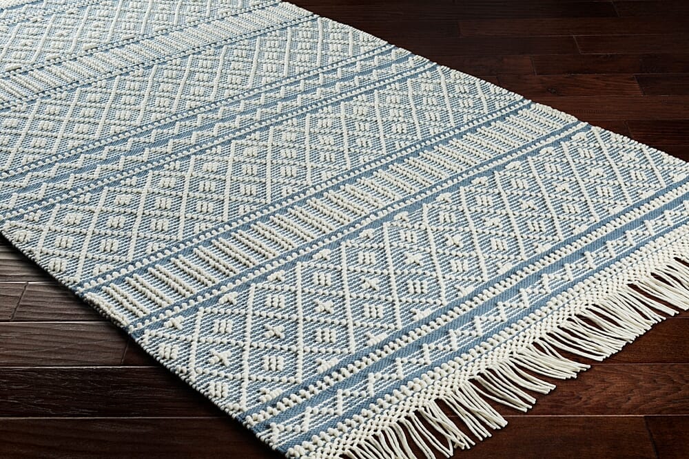 Surya Farmhouse Tassels Fts-2301 Denim, White Moroccan Area Rug