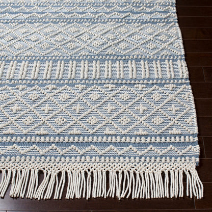 Surya Farmhouse Tassels Fts-2301 Denim, White Moroccan Area Rug