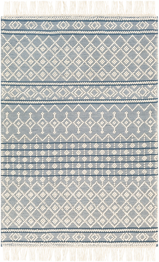 Surya Farmhouse Tassels Fts-2304 Denim, White Area Rug