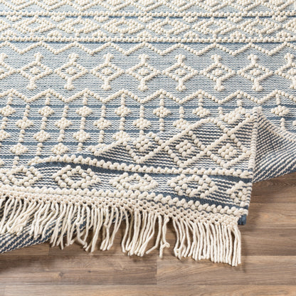 Surya Farmhouse Tassels Fts-2304 Denim, White Area Rug