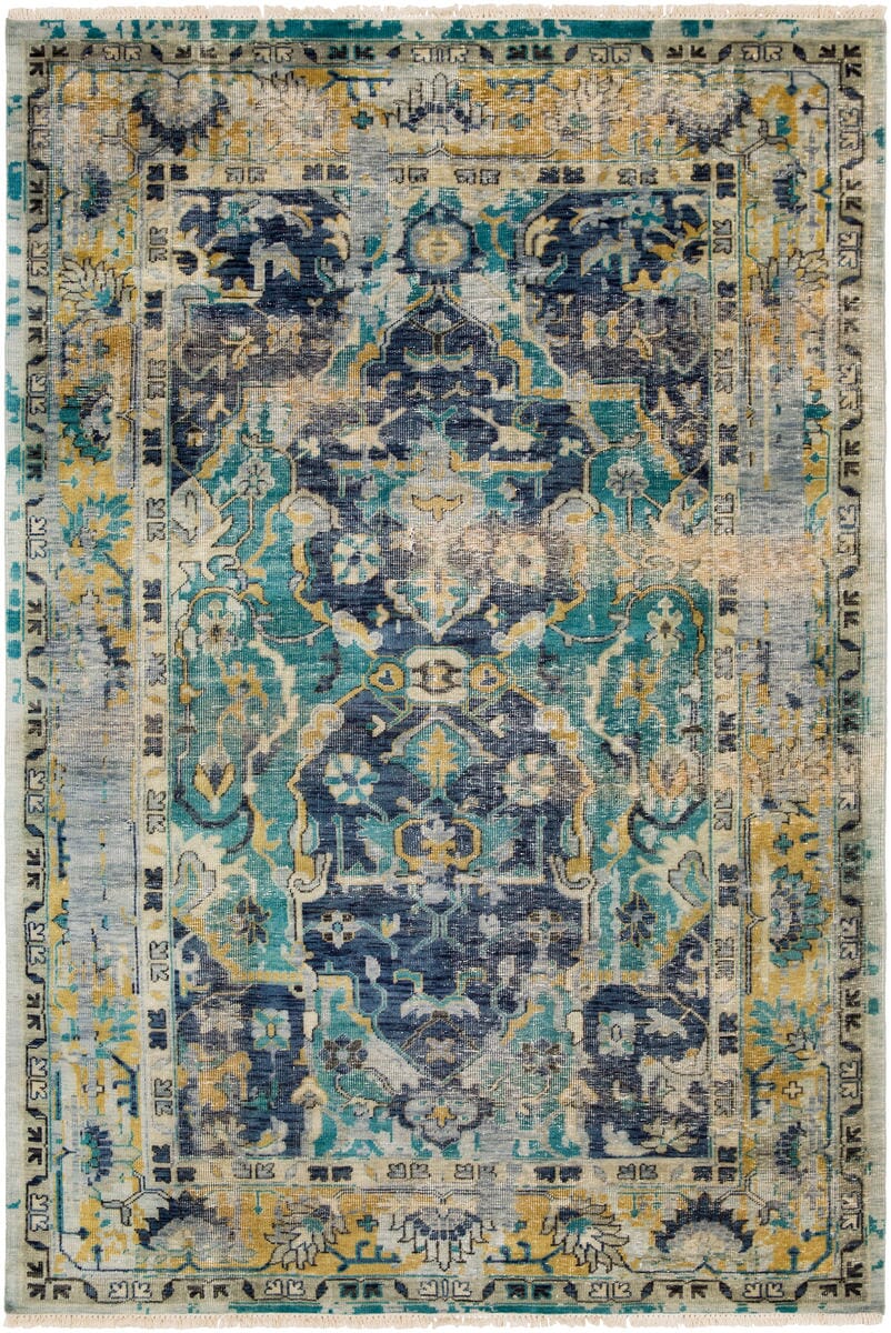 Surya Festival Fvl-1001 Navy, Teal, Wheat, Taupe, White Vintage / Distressed Area Rug
