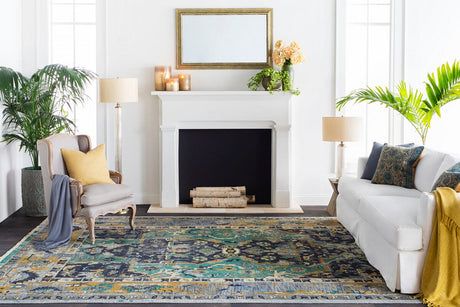 Surya Festival Fvl-1001 Navy, Teal, Wheat, Taupe, White Rugs.