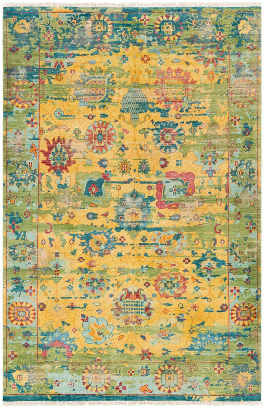 Surya Festival Fvl-1005 Bright Yellow, Grass Green, Teal Vintage / Distressed Area Rug