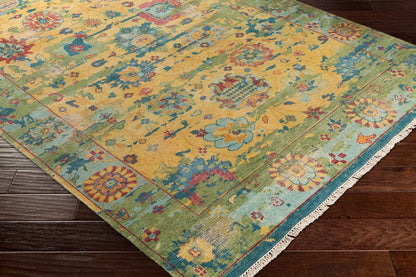 Surya Festival Fvl-1005 Bright Yellow, Grass Green, Teal Vintage / Distressed Area Rug