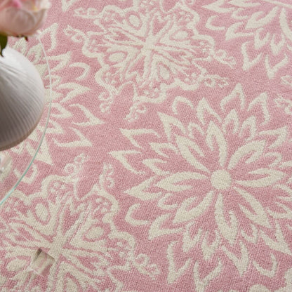 Nourison Jubilant Jub06 Ivory / Pink Damask Area Rug